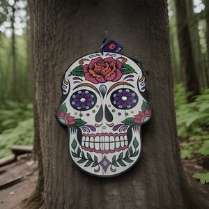 DAY OF THE DEAD SUGAR SKULL~Colorful Wall Door Hanging Sign~13.5 x 9.5~ROSE NWT